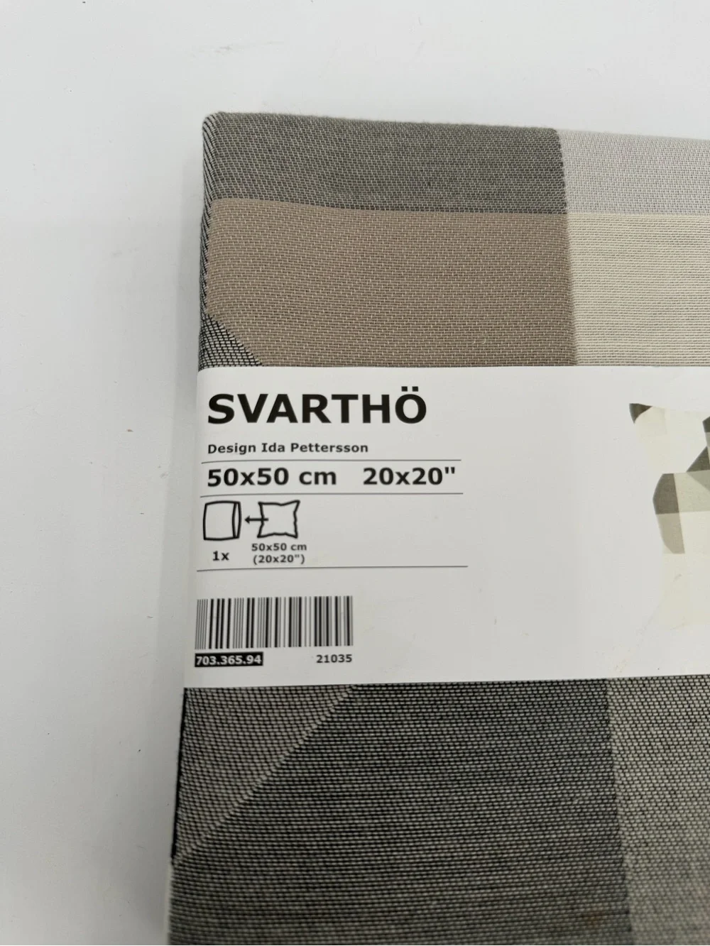 Ikea SVARTHO Pillow Cushion Cover Beige/Gray 20x20” 703.365.94 100% Cotton New